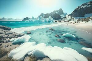 dibujos animados naturaleza invierno ártico paisaje con iceberg. neural red ai generado foto