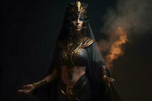 Egyptian goddess on black background. Neural network AI generated photo