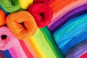 Multi-colored balls of thread for knitting. Neural network AI generated photo