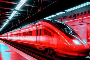 moderno alto velocidad tren. neural red ai generado foto