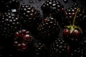 Blueberries on a dark background. Neural network AI generated photo