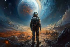 Astronaut in outer space. Neural network AI generated photo