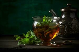 Mint tea On a dark background. Neural network AI generated photo