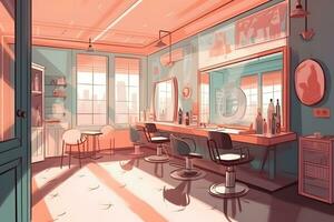 Sketch visualization of the interior of a beauty studio in coral colors. Neural network AI generated photo