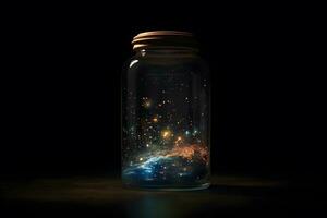 Space inside a glass jar. Neural network AI generated photo
