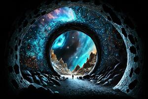 A magical tunnel leading into outer space. Neural network AI generated photo