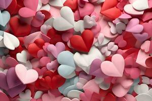 Many small red and pink hearts background. Neural network AI generated photo