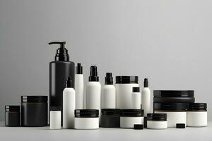 Mockup beauty products bottle set. Neural network AI generated photo