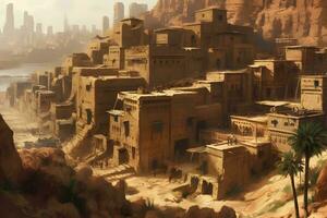 Ancient city in the desert rocks. Neural network AI generated photo