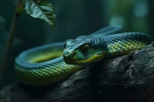 verde tropical serpiente. neural red ai generado foto