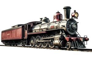 Vintage steam locomotive on a white background. Neural network AI generated photo