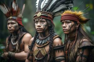 Indians from the Brazilian Amazon of the Dessana ethnic group. Neural network AI generated photo