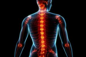 ilustración de un doloroso columna vertebral. neural red ai generado foto