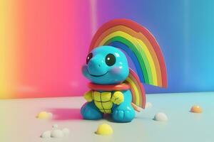 Cute fairy rainbow turtle. Fantasy cute animal suitable for children book. Neural network AI generated photo