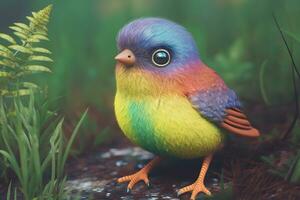 fantasía linda arco iris pájaro adecuado para niños libro. neural red ai generado foto