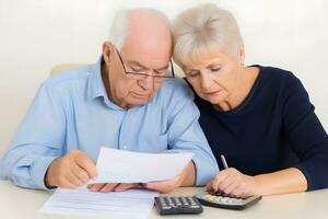 Senior couple doing home finances. Neural network AI generated photo