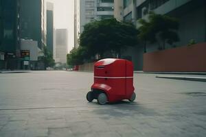 Self-driving delivery robot concept. Neural network AI generated photo