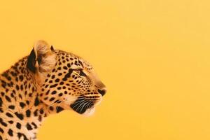 leopardo en un amarillo antecedentes. neural red ai generado foto