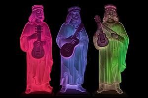 neon medieval musicians. Neural network AI generated photo