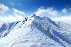 panorama de nieve montaña rango paisaje con azul cielo. neural red ai generado foto