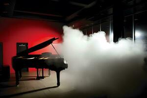 piano and smoke on stage. Neural network AI generated photo