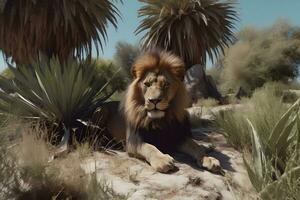 león en naturaleza en el reservar. neural red ai generado foto