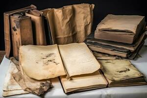 Row of ancient books some of them over 300 years old. Neural network AI generated photo