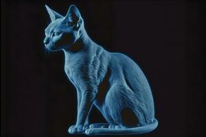 Beautiful Sphynx cat portrait in blue colors. Neural network generated art photo