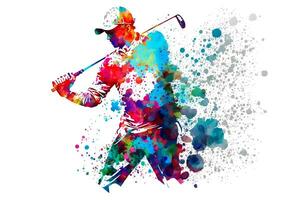 golf jugador con acuarela arco iris chapoteo. neural red generado Arte foto