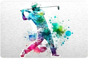 golf jugador con acuarela arco iris chapoteo. neural red generado Arte foto