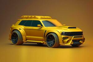 Yellow SUV car crossover design in yellow color. Neural network AI generated photo