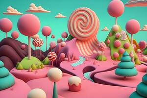 Fantasy sweet candy land. Neural network AI generated photo