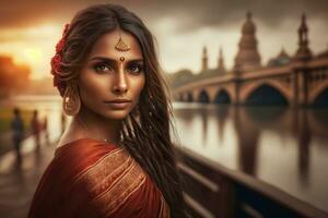 hermosa indio muchacha. joven hindú mujer. neural red ai generado foto