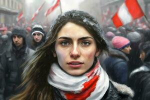 Portrait of confident woman in march fighting for freedom. Casual girl in march to protest on equality rights. Neural network AI generated photo