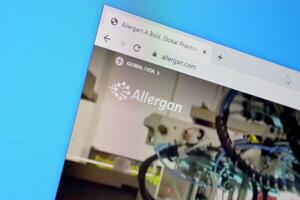 Homepage of allergan website on the display of PC, url - allergan.com. photo