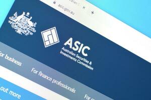 Homepage of asic website on the display of PC, url - asic.gov.au. photo