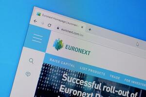 Homepage of euronext website on the display of PC, url - euronext.com. photo