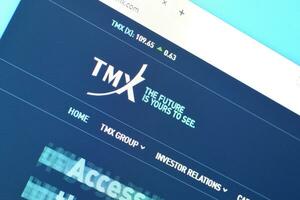 Homepage of tmx website on the display of PC, url - tmx.com. photo