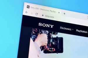 Homepage of sony website on the display of PC, url - sony.com. photo
