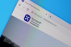 Homepage of torrentpharma website on the display of PC, url - torrentpharma.com. photo