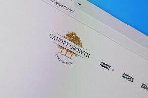 Homepage of canopy growth website on the display of PC, url - canopygrowth.com. photo