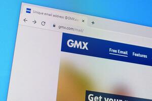 Homepage of gmx mail website on the display of PC, url - gmx.com. photo