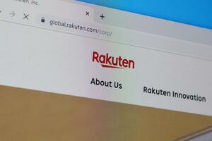 Homepage of rakuten website on the display of PC, url - global.rakuten.com. photo