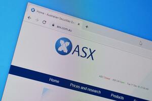 Homepage of asx website on the display of PC, url - asx.com.au. photo
