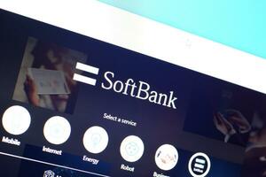 Homepage of softbank website on the display of PC, url - softbank.jp. photo