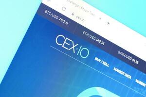 Homepage of cexio website on the display of PC, url - cex.io. photo