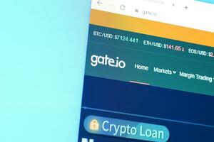 Homepage of gateio website on the display of PC, url - gate.io. photo
