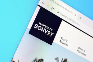 Homepage of marriot bonvoy website on the display of PC, url - marriott.com. photo