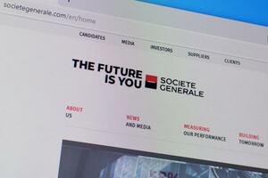 Homepage of societe generale website on the display of PC, url - societegenerale.com. photo