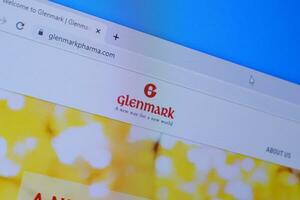Homepage of glenmark pharma website on the display of PC, url - glenmarkpharma.com. photo